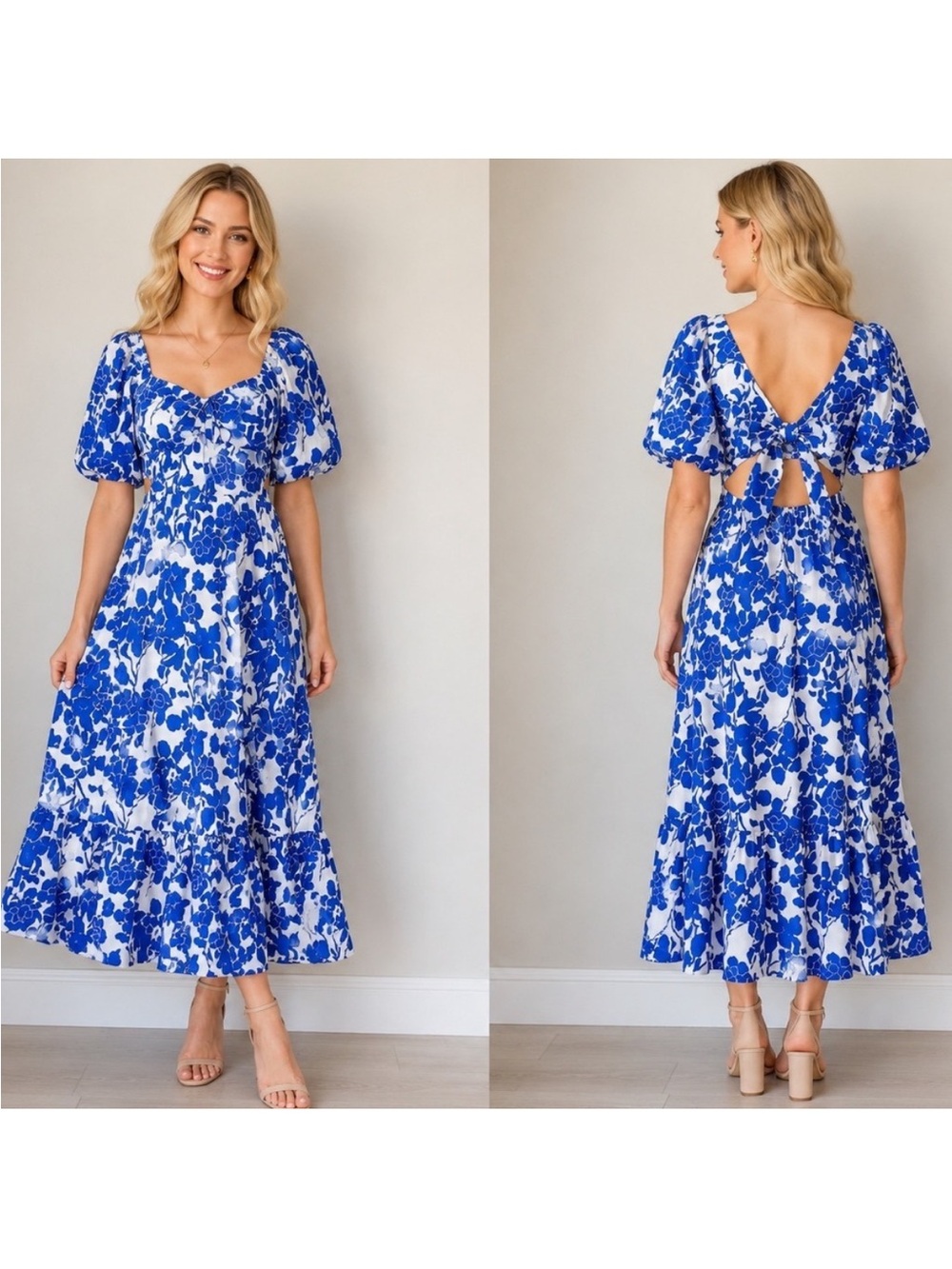 HYACINTH HOUSE Blue & White Midi dress- worn 1x!